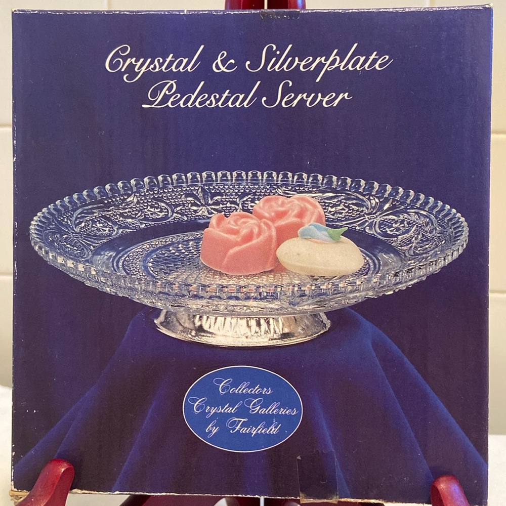 🌺VTG Crystal And Silverplate Pedestal Server Dish By Fairfield